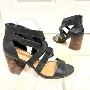 LUCKY BRAND Women's Vyrah Heels black leather sandal strappy cage boho size 8.5M